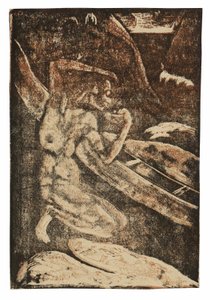 En fisker som drikker ved siden av kanoen sin av Paul Gauguin