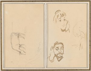 En beitende ku; Hodet til en kvinne med hånden på kinnet, og hodet til en mann med hånden på øret [verso] av Paul Gauguin