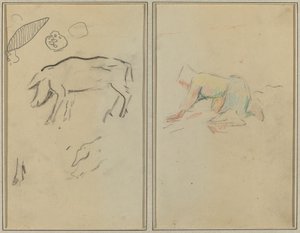 En gris; Bretonsk bonde som kneler [verso] av Paul Gauguin