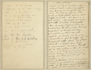 Adresseliste; Manuskriptside [recto] av Paul Gauguin