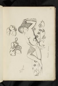 Før og etter - tegning "Dekorativ person" av Paul Gauguin
