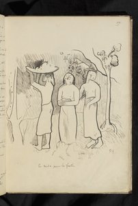 Før og etter - tegning "På vei til festen" av Paul Gauguin