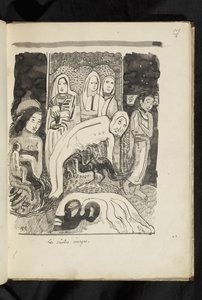 Før og etter - tegning "De hellige bildene" av Paul Gauguin