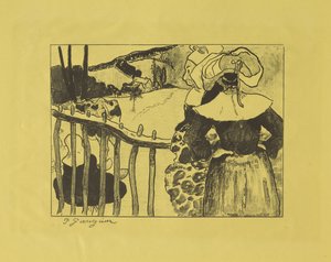 Bretonske kvinner som står ved et gjerde, 1889 av Paul Gauguin