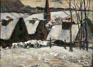 Bretonlandsby under snøen (olje på lerret av Paul Gauguin