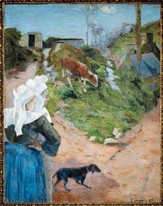 Bretonske kvinner og kalv (olje på lerret) av Paul Gauguin