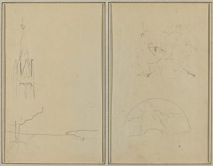 Kirketårnet; En skisse av en vifte [recto] av Paul Gauguin