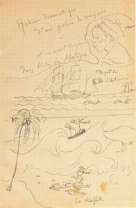 Tegning fra et album med tegninger produsert for den unge Jacques Bousquet, Pont-Aven eller Le Pouldu, 1889-90 av Paul Gauguin