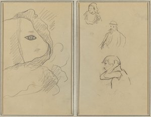 Øye og del av ansiktet; En bretonsk kvinne og to menn [recto] av Paul Gauguin