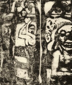 Kvinne plukker frukt og Oviri av Paul Gauguin