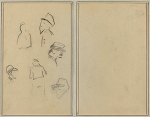 Fire hoder og to figurer [verso] av Paul Gauguin