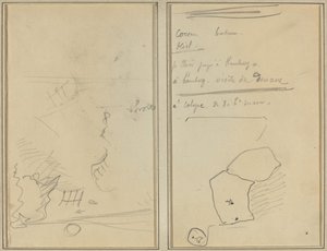 Hodet til en ape; Inventar over flasker og drikkevarer [verso] av Paul Gauguin