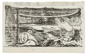 Interiør i en Tahiti-hytte, fra Suite of Late Wood-Block Prints av Paul Gauguin