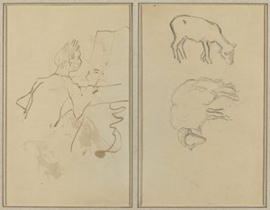 Mann som spiller piano; To sauer [verso] av Paul Gauguin