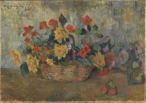 Nasturtiums og georginer i en kurv av Paul Gauguin