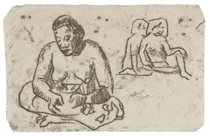 Sittende kvinne (relatert til maleriet Sister of Charity), ca. 1902 (overføringstegning i svart blekk på elfenbensvevd papir) av Paul Gauguin