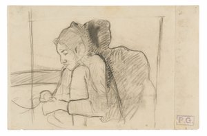 Sittende tahitisk kvinne (recto), skisser av haner og kyllinger (verso) av Paul Gauguin