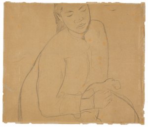 Sittende Tahitian Woman (relatert til maleriet Te faaturuma [Reverie]) av Paul Gauguin
