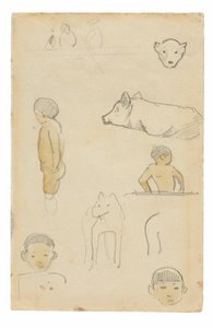 Skisser av stående figurer og dyr av Paul Gauguin