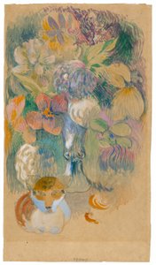 Stilleben med katt av Paul Gauguin