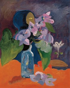 Stilleben med blomster og idol. Rundt 1892 av Paul Gauguin