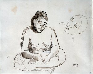 Tahitisk kvinne sitter Blekkstudie av Paul Gauguin (1848-1903) Paris fra 1800-tallet, Louvre-museet av Paul Gauguin