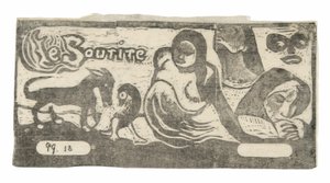 Tre personer, en maske, en rev og en fugl, hodeplagg for Le sourire av Paul Gauguin