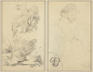 trær; Skisse av Breton Boy [verso] av Paul Gauguin