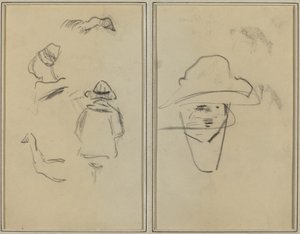 To bretonske figurer og studier av to gjess; Mann med hatt [verso] av Paul Gauguin