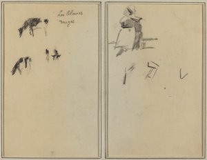 To kyr; En sittende bretonsk kvinne [verso] av Paul Gauguin
