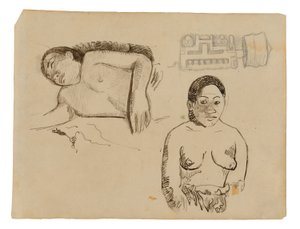 To tahitiske kvinner og en Marquesan-ørepropp av Paul Gauguin