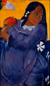 Tahitisk kvinne som holder en mango av Paul Gauguin