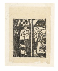 Kvinne plukker frukt og Oviri av Paul Gauguin