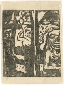 Kvinne plukker frukt og villmannen av Paul Gauguin