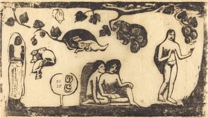 Kvinner, dyr og løvverk Kvinner, dyr og løvverk, i eller etter 1895. av Paul Gauguin