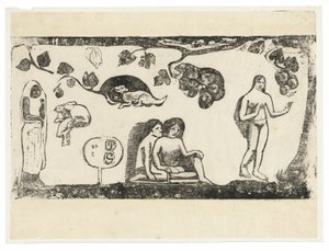 Kvinner, dyr og løvverk, fra Suite of Late Wood-Block Prints av Paul Gauguin