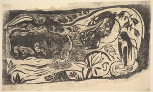 Tresnitt med hornhode, 1898-99. av Paul Gauguin
