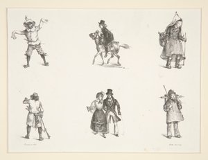 To emner og fire stående og stående figurer av Paul Gavarni