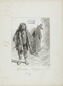 Les Propos de Thomas Vireloque: Figaro som er blitt gammel og blir Bazile av Paul Gavarni