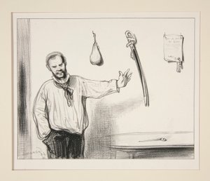 Et pergament, en sabel, en vits av Paul Gavarni