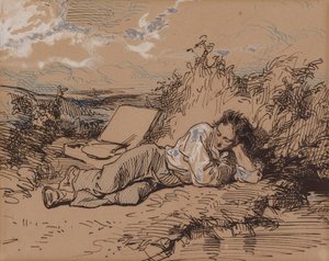 Ung kunstner som sover ved en bekk av Paul Gavarni