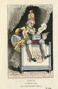 Illustrasjon av Hadol (1835-1875) i Histoire de France tintamarresque, ca. 1880 - Gammelt regime - Du Barry Jeanne, Louis XV av Paul Hadol