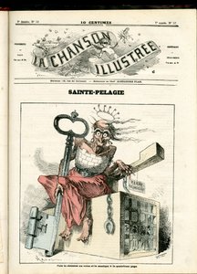 La Chanson illustrée (magasin), nummer 52, satirisk i farger: Sainte Pelagie - Republikaner, Prisons, Sainte Pelagie - Illustrasjon av Hadol (1835-1875) av Paul Hadol