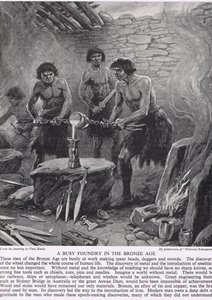 A Busy Foundry in the Bronse Age, illustrasjon fra 'The Story of the British People', ca. 1950