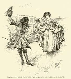 Claude du Vall danser Coranto på Hounslow Heath (gravering) av Paul Hardy