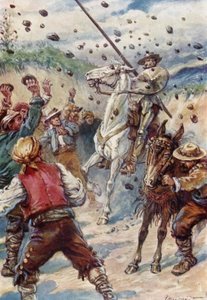 De kastet en dusj av steiner på Don Quijote av Paul Hardy