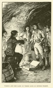 Turpin og gjengen hans i hulen deres i Epping Forest (gravering) av Paul Hardy