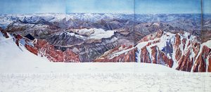 Panoramautsikt over toppen av Pelvoux (sommet du Pelvoux) i Massif des Ecrins, franske alper (fotogravyr) (se også 404291) av Paul Helbronner