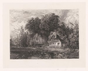 Utsikt over et hus i utkanten av en skog av Paul Huet