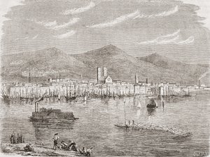 Montreal på 1860-tallet, gravert av Auguste Trichon (f.1814) av Paul Huet